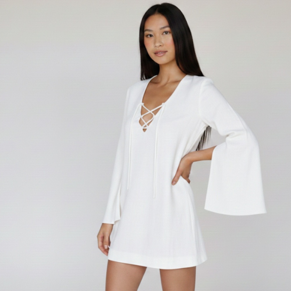 Monday Swimwear Tropea Lace Up Linen Mini Dress Swim Cover Medium